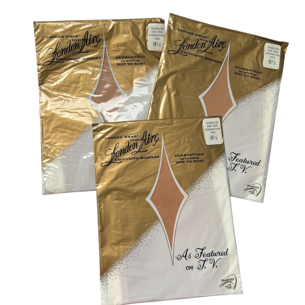 3 Pair Vintage London Aire Stockings Size 8 1/2 Hosiery Nude New Sealed
